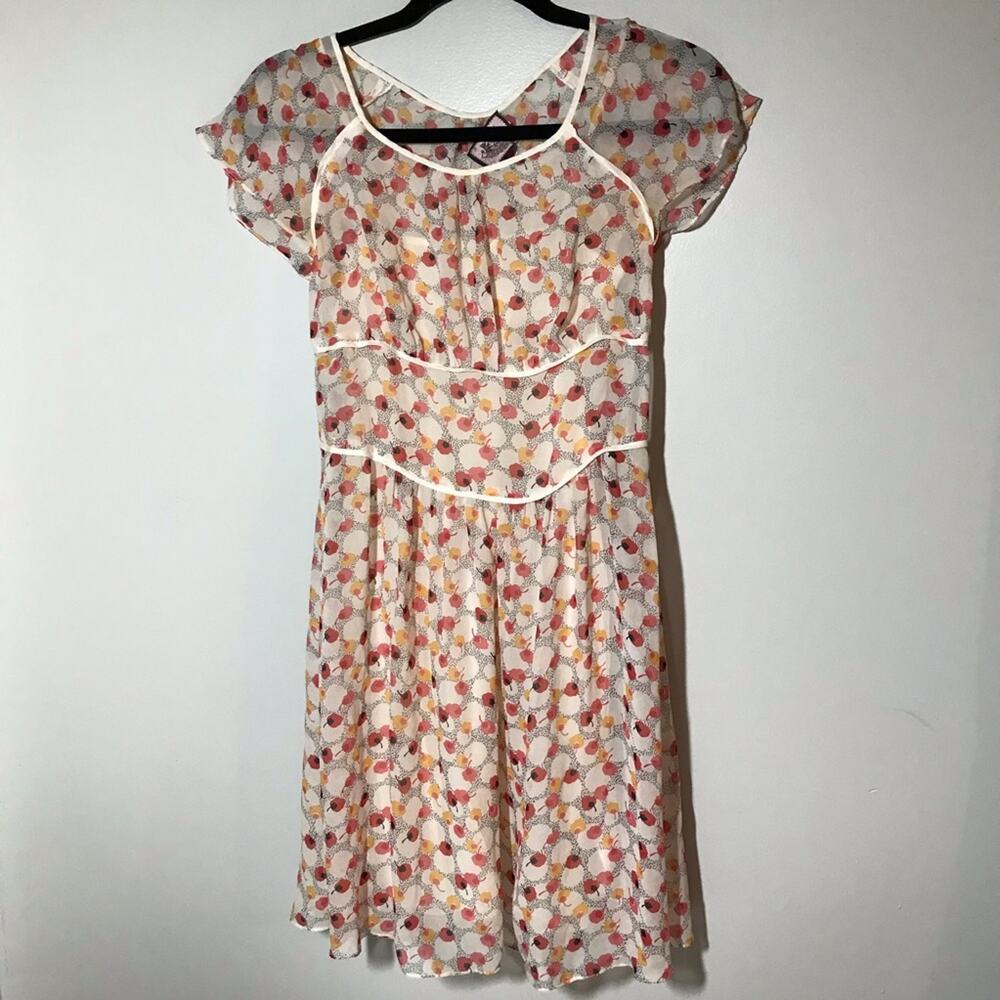 Juicy Couture silk cherry print dress ruffle flutter sleeve size 0 feminine
